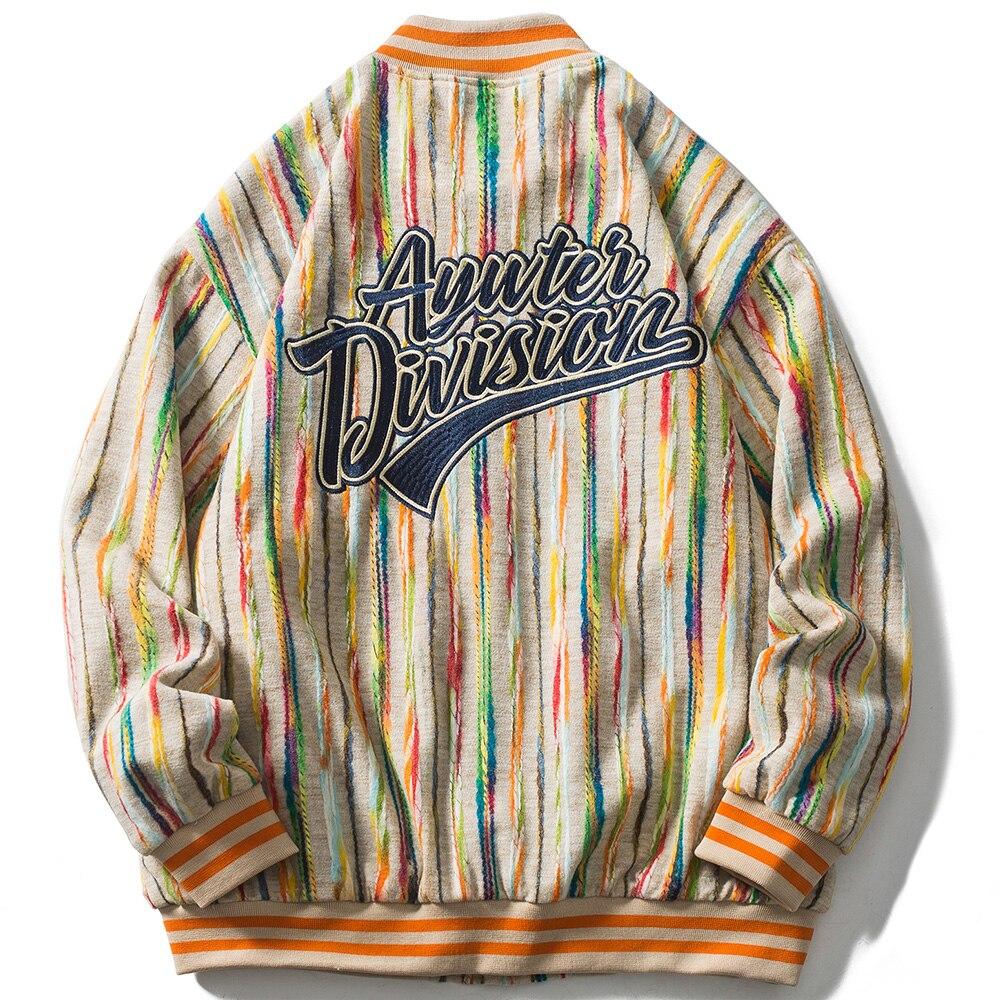 Baseball Jacket Men Colorful Knitted Striped Letter Embroidery