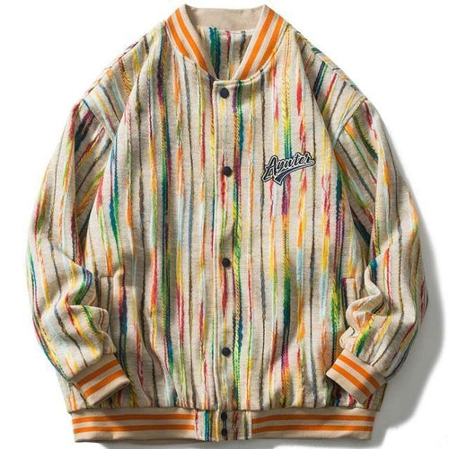 Baseball Jacket Men Colorful Knitted Striped Letter Embroidery