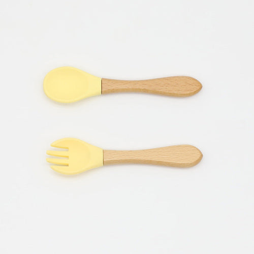 Baby Food Grade Wooden Handles Silicone Spoon Fork Cutlery