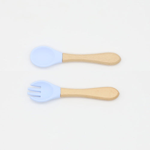 Baby Food Grade Wooden Handles Silicone Spoon Fork Cutlery