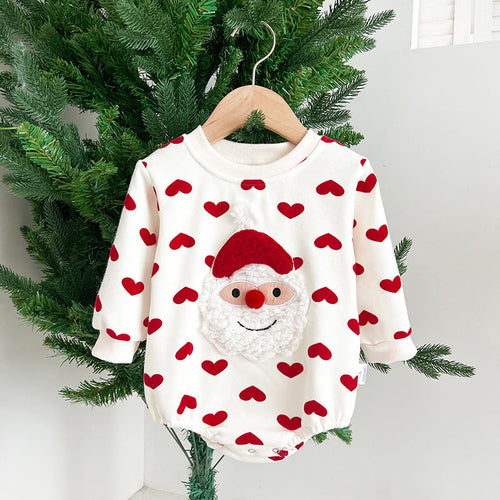 Baby Christmas Santa Claus Pattern Heart Printed Design Long Sleeved