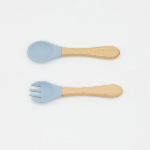 Baby Food Grade Wooden Handles Silicone Spoon Fork Cutlery