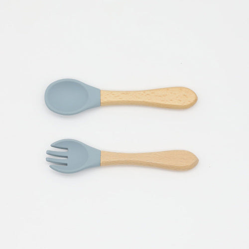 Baby Food Grade Wooden Handles Silicone Spoon Fork Cutlery