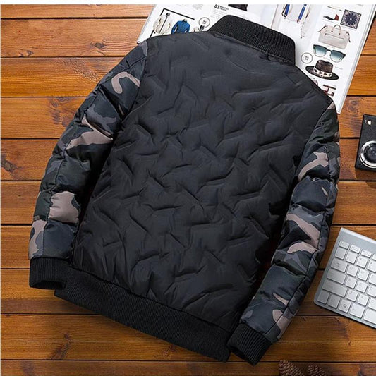 Mens Winter Jacket down Cotton-Padded Camouflage Baseball Uniform