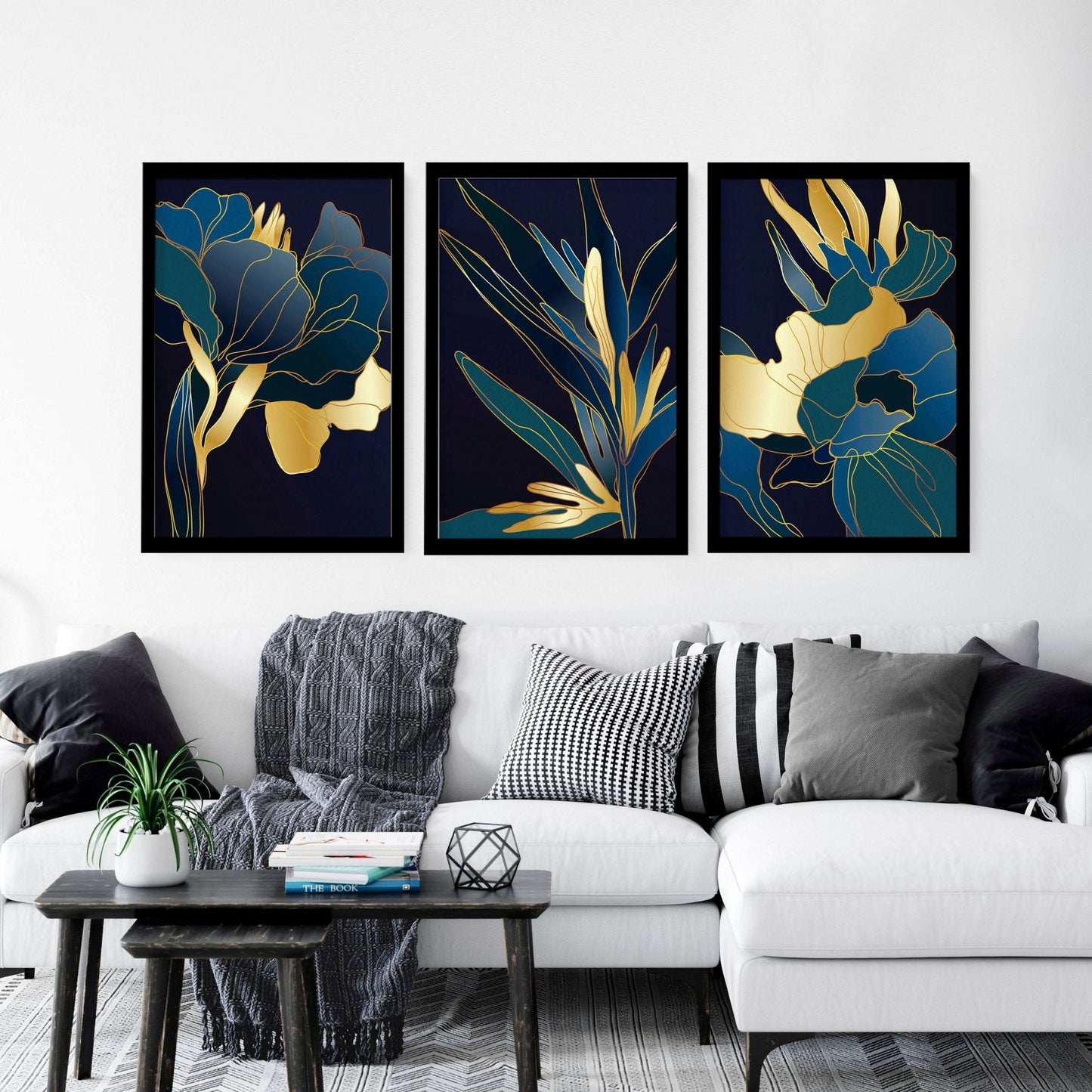 Living room artwork | set of 3 Teal wall art prints