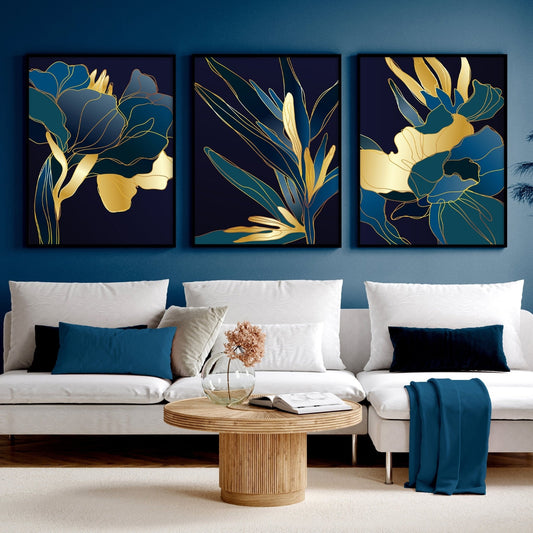 Living room artwork | set of 3 Teal wall art prints